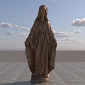 Landscape Sculpture of Virgin Mary Statue Against Blue Sky With Clouds and Stone Paved Ground