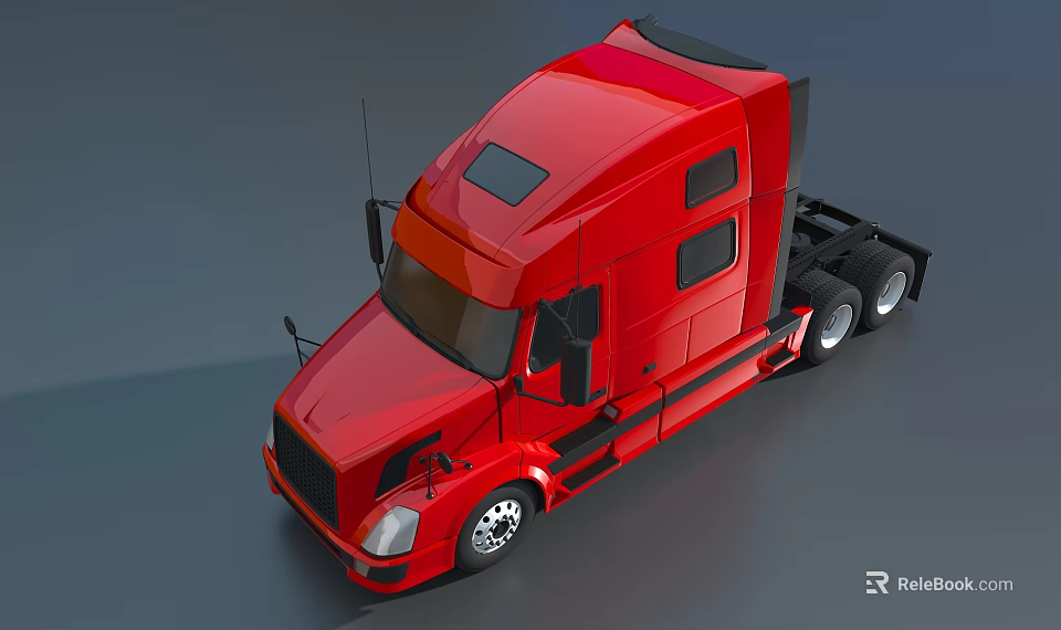 Red Semi Truck With Modern Cab Design Shiny Exterior And Black Wheels 3d model 