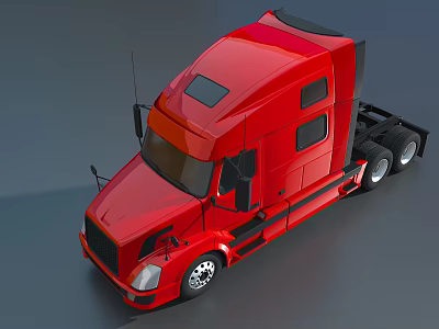 Red Semi Truck With Modern Cab Design Shiny Exterior And Black Wheels 3d model