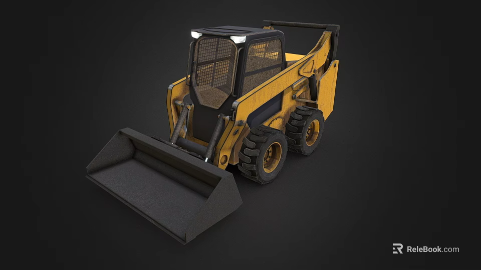 Yellow Skid Steer Loader With Front Bucket Cab And Large Tires 3d model 