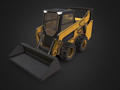 Yellow Skid Steer Loader With Front Bucket Cab And Large Tires 3d model