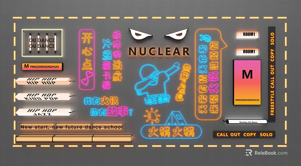 Neon Decorative Lights With Flame Elements For Game Themed Future Style Design 3d model