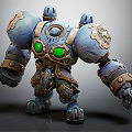 Mechanical Creature Robot With Green Glowing Eyes And Ornate Blue Brown Armor