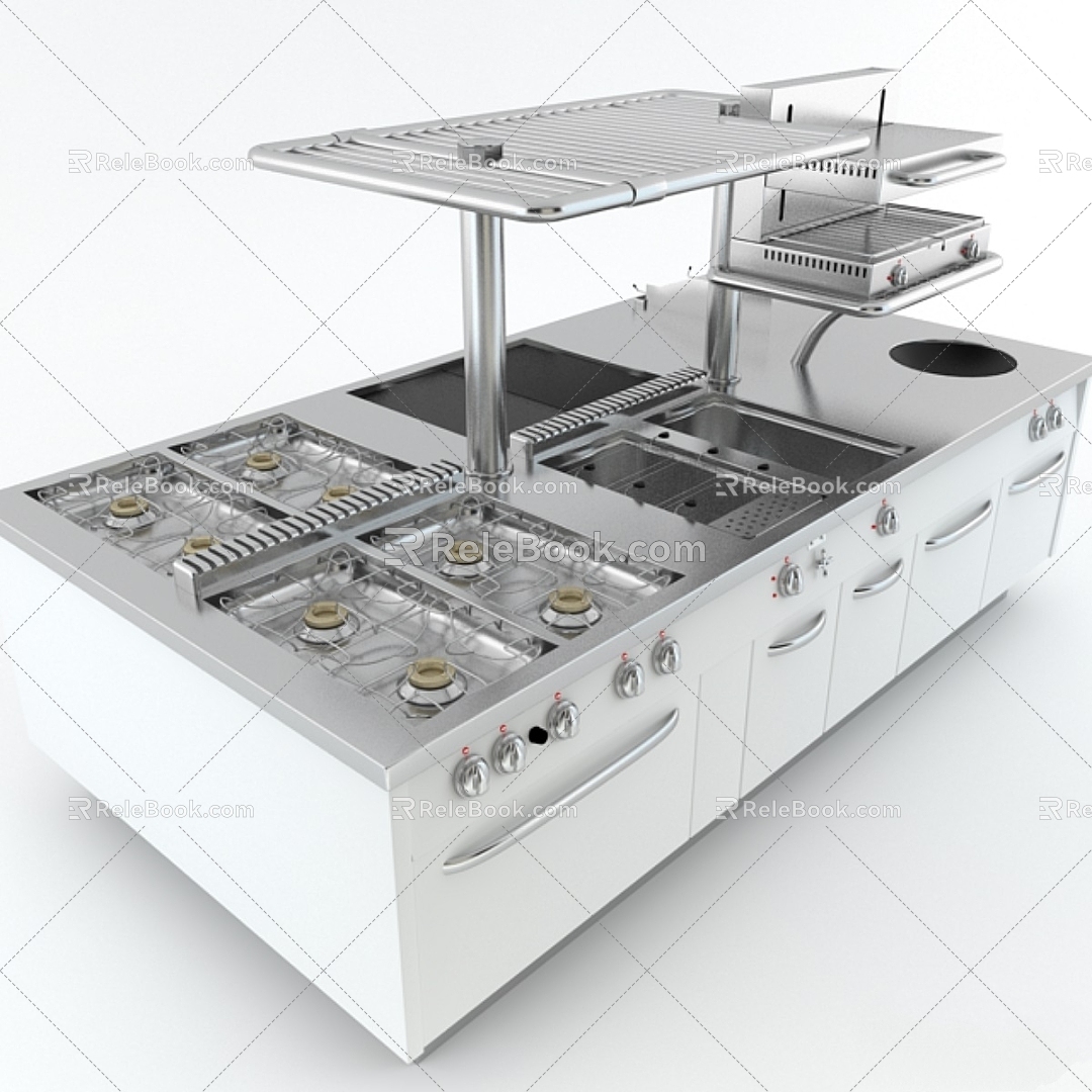 Modern Business Equipment Cafe Restaurant Plate Oven Gas Stove 3d model