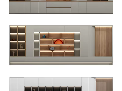 Modern Wooden Bookcase With Glass Doors LED Lighting And Decorative Shelves 3d model