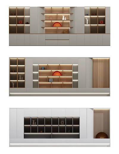 Modern Wooden Bookcase With Glass Doors LED Lighting And Decorative Shelves 3d model