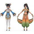 Game and Movie Characters in Elaborate Traditional Costumes with Vibrant Colorful Designs