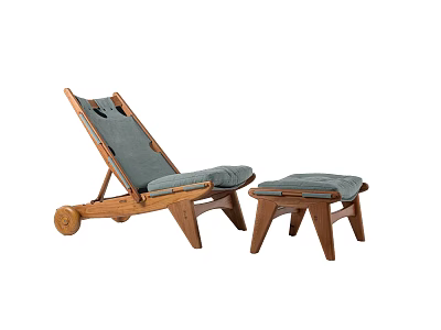 Reclining Leisure Chair With Wooden Frame Gray Cushion And Matching Ottoman 3d model