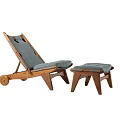 Reclining Leisure Chair With Wooden Frame Gray Cushion And Matching Ottoman
