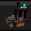 Vintage Wooden Furniture Collection Featuring Cabinet Small Table Decorative Trunk And Potted Plant