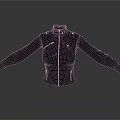 Black Leather Jacket With Zipper Closure Pocket Design And Open Arms On Grey Background