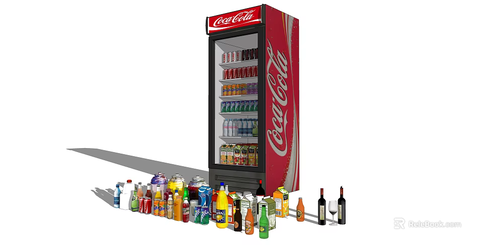 Coca Cola Upright Refrigerator With Assorted Beverages Display Inside And Outside 3d model