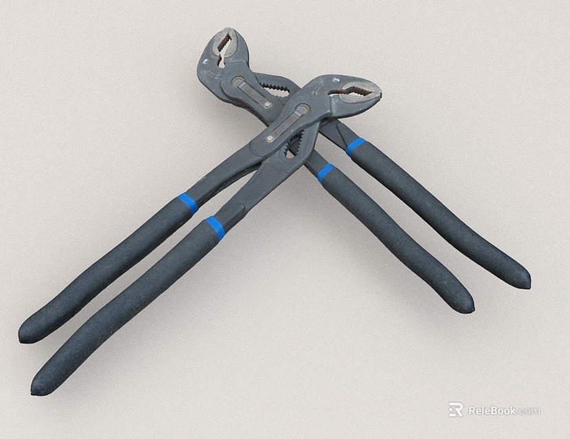 Hardware Tools Display Featuring Crossed Dark Gray Pliers With Blue Striped Handles 3d model 