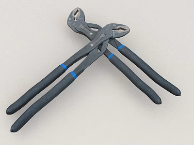 Hardware Tools Display Featuring Crossed Dark Gray Pliers With Blue Striped Handles 3d model