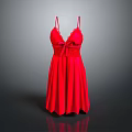 Red Women's Dress With Spaghetti Straps Lace Details Bow Front And Flared Skirt