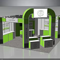 Green And White Exhibition Stand With Curved Archway Display Counters And Units