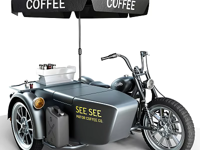 SEE SEE Motor Coffee Cart With Black Coffee Umbrella And Tricycle Design 3d model