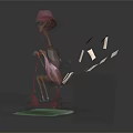 Pink Hat Character Riding Red Scooter With Small Animal In Basket And Flying Papers
