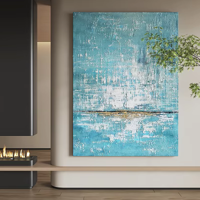 Abstract Painting With Blue White Textured Background And Modern Art Design Elements 3d model