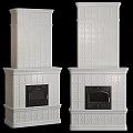 Classic White Tile Fireplace Design With Decorative Patterns And Black Doors 3d model
