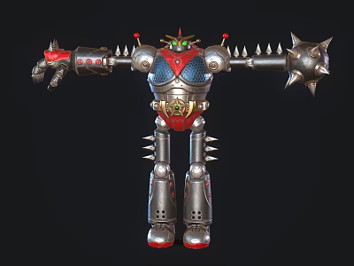 Detailed Game and Movie Character Metallic Mechanical Warrior With Red Silver Spikes Design 3d model