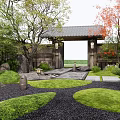 Tranquil Courtyard Garden With Stone Path Natural Rocks Trees And Lush Greenery