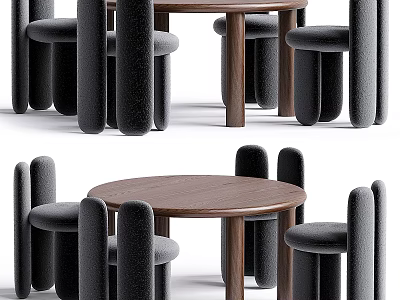Modern Wooden Dining Table Set With Upholstered Chairs And Round Top 3d model