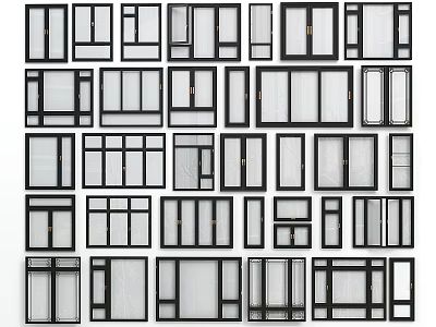 Diverse Casement Windows Collection With Different Frame Designs And Grid Patterns 3d model