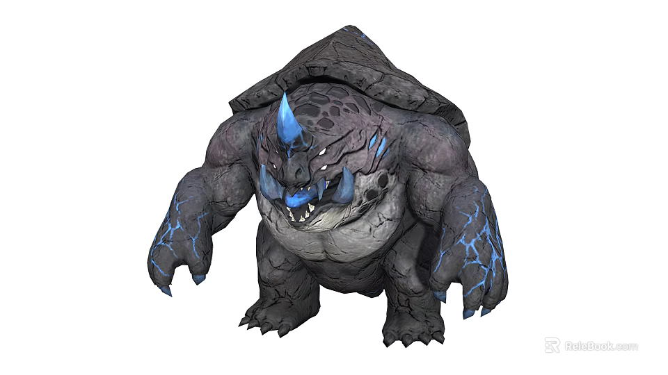 Mysterious Rock Monster Character With Spiked Shell Blue Horns Sharp Claws And Glowing Patterns 3d model 