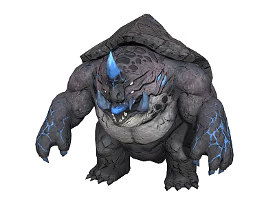 Mysterious Rock Monster Character With Spiked Shell Blue Horns Sharp Claws And Glowing Patterns 3d model