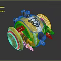 Yellow And White Cartoon Robot Vehicle With Large Wheels And Animal Face Design