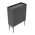 Black Decorative Cabinet With Vertical Striped Design And Metal Legs For Modern Home