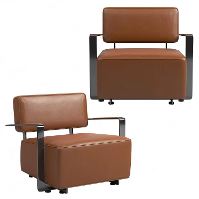 Modern Single Sofa With Brown Leather Upholstery And Sleek Metal Frame Design 3d model