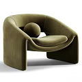 Modern Olive Green Velvet Leisure Chair With Curved Design And Round Accent Pillow
