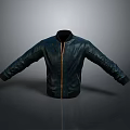 Dark Blue Leather Jacket With Front Zipper Black Cuffs And Casual Design For Daily Use