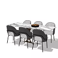 Modern Dining Table Set With Marble Top And Six Gray Black Chairs 3d model