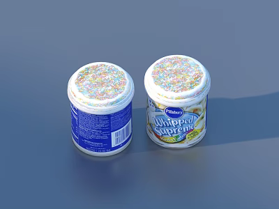 Whipped Topping Jars With Colorful Sprinkles On Lids For Kitchen Use 3d model