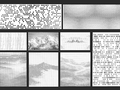 Collection of Black and White Patterns with Mountain Landscapes and Abstract Textures 3d model