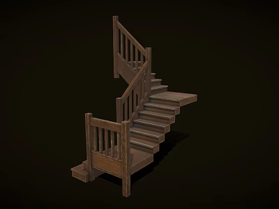 Wooden Staircase With Railings And L Shaped Design For Modern Interior 3d model