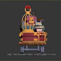 Colorful Assorted Vintage Luggage Stacked With Decorative Birdcage On Stone Path Trolley