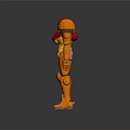 Orange Red Armored Warrior Character With Green Weapon And Shiny Armor