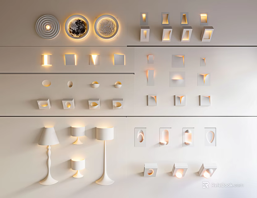 Modern Wall Mounted Lamps With Various Shapes And Lighted Decorative Design 3d model