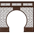 Traditional Chinese Wooden Door Arch With Intricate Carved Lattice And Circular Design