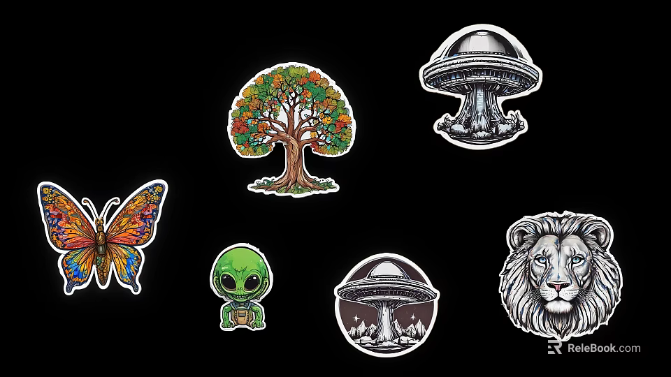 Electronic Devices Decorative Stickers Featuring Butterfly Tree Alien UFO Lion Designs 3d model 