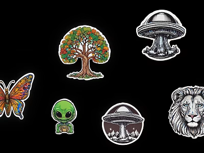 Electronic Devices Decorative Stickers Featuring Butterfly Tree Alien UFO Lion Designs 3d model