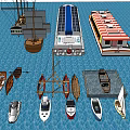 Various Sailboat Types And Small Boats Display On Blue Water Surface