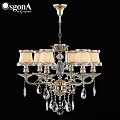 Ornate Classic Chandelier With Fabric Shades Crystal Pendants And Metal Frame