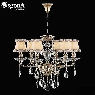 Ornate Classic Chandelier With Fabric Shades Crystal Pendants And Metal Frame 3d model