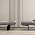 Modern Gray Ottoman Design With Striped Wall And Wooden Floor In Minimalist Room