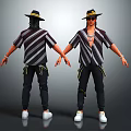 3D Character Design Model With Striped Shirt Black Pants White Shoes And Front Back Views